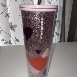 Starbucks 2021 Valentine Glitter Hearts Pink Purple Acrylic Cup Tumbler 24 Oz