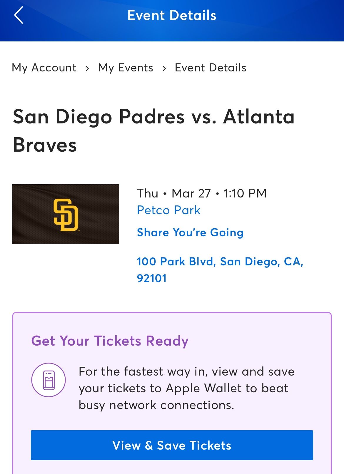 Opening Day Padres Tickets!!!!