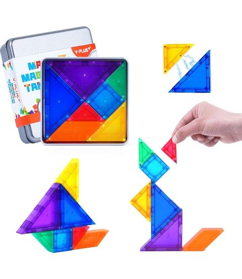 Magnetic Tangram Puzzle, Montessori 3D Educational Blocks with Magnet for STEM, Activity Toys Board Games Kids Toddler