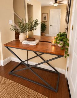 Modern Wood and Metal Geometric Console Table