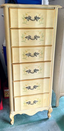 Broyhill Premier Vintage French Provincial Style 6-Drawer Tall Lingerie Chest with Floral Painted Details