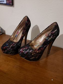 Lace floral heels