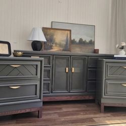Refinished Wood Dresser And Nightstand Set