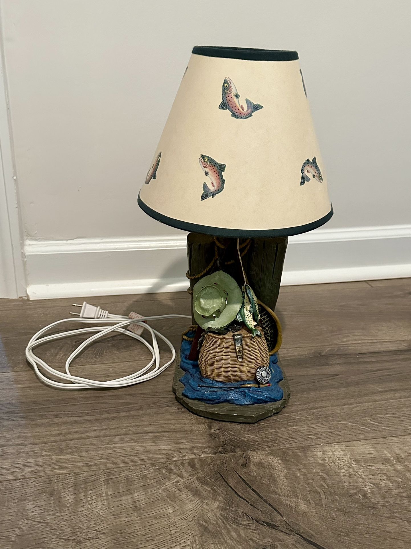 Vintage Fisherman’s Dream Gone Fishing Table Desk Lamp Resin Cabin No Shade