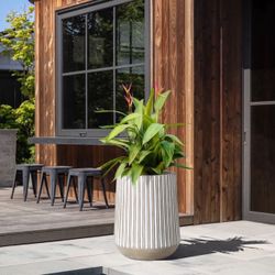 22.1" H Tapered Tall Planter Indoor Outdoor Large Plant Pot Modern Striped MgO Planter Pot，PL1966