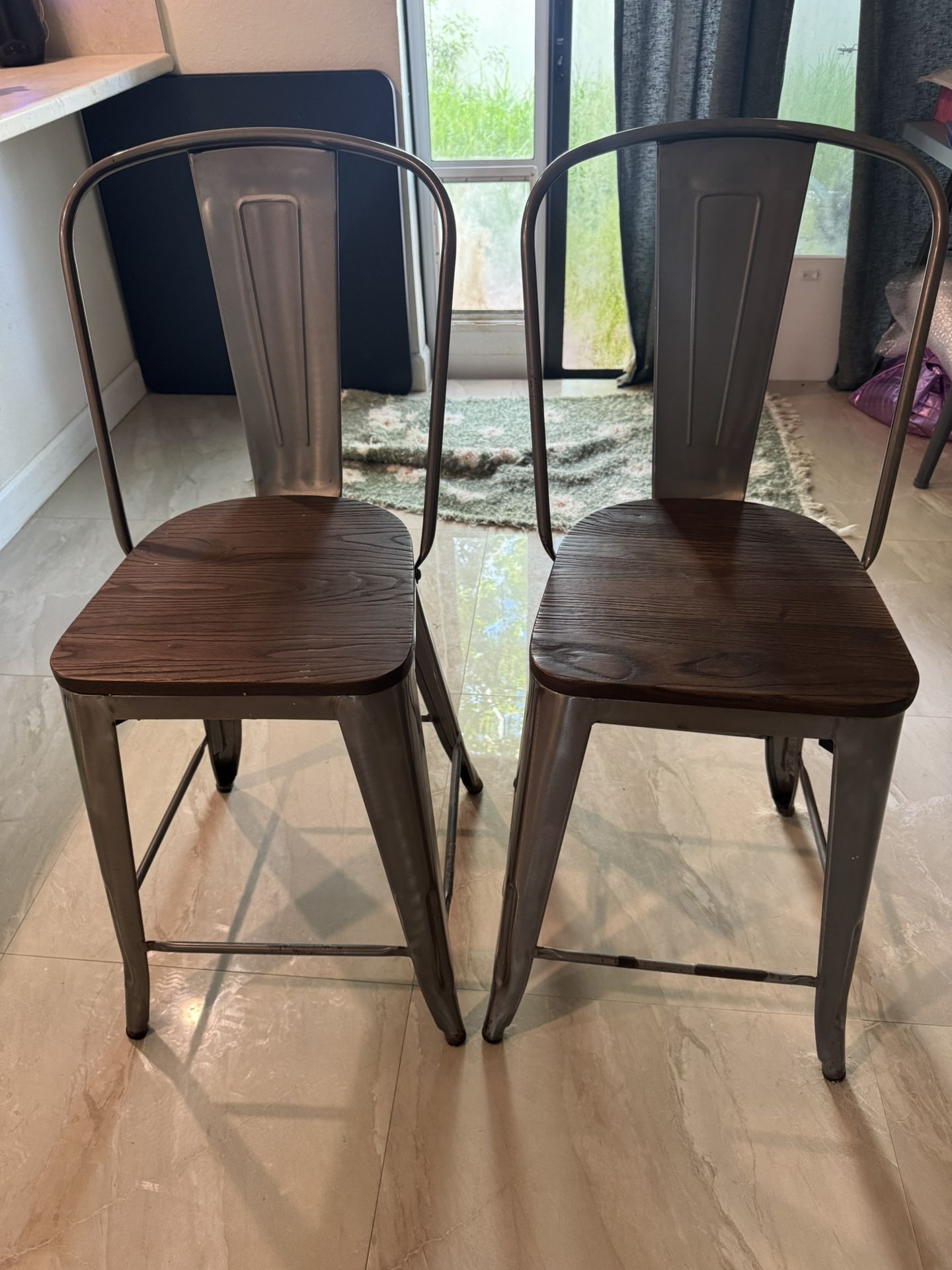 2 Counter Stools Brown And Metal