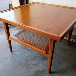 Mid Century Modern MCM Double Tier Walnut Drexel Declaration Square Coffee Side Table 