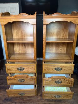 Matching Oak Bookcase Nightstands with Drawers – Set of 2