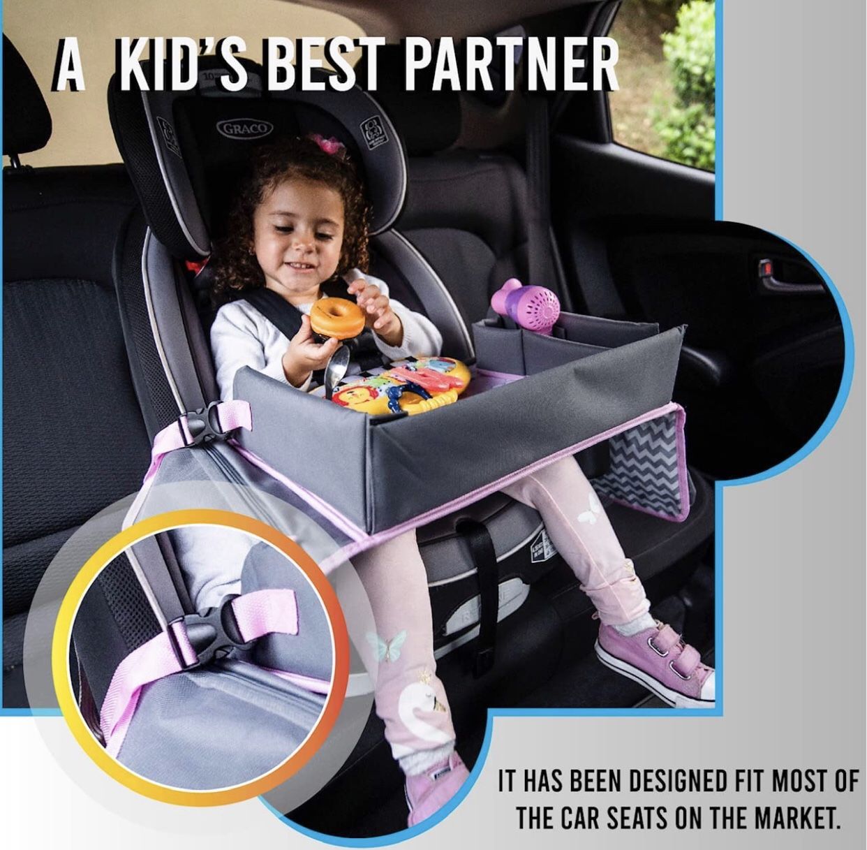Kids Travel Tray - Car Seat Tray - Travel Lap Desk Accessory for Your Child's Rides and Flights - it's a Collapsible Organizer that Keeps Children Ent