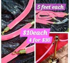 4 Pieces Pink Velvet Stanchion Rope 5 Feet Velvet Ropes with Gold Clasps for Party Hotels Wedding Movie Theaters Grand Openings Crowd Control Barrier