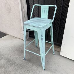 New in Box $20 (Light Blue) Metal Wooden Bar Stools w/ Backrest  26” Seat Height for Kitchen Counter Top Barstool 