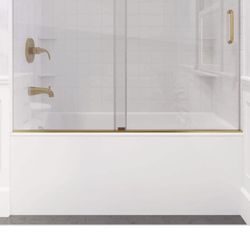 ANZZI Don Series 56 to 60 in. W × 62 in. H Frameless Sliding Tub Door with Clear Tempered Deco-Glass in Brushed Gold Store SKU# 1010-249-899