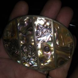 Silver Belt Buckle.  Abalone.big Buckle