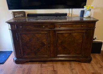 Traditional Marble Top Wood Sideboard Buffet