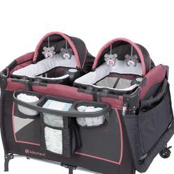 Baby Trend Lil’ Snooze™ Deluxe III Nursery Center® Playard for Twins, Cozy Berry