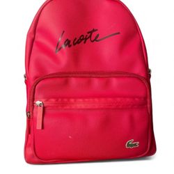 Lacoste Red Leather Backpack Authentic Men Women Unisex Travel School Bag