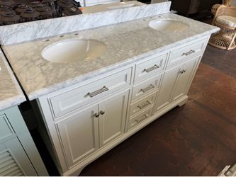 Windlowe 61 in. Double Sink White Bath Vanity with White Carrara White Marble Top