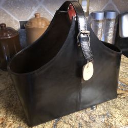 Rustic Leather Magazine Basket