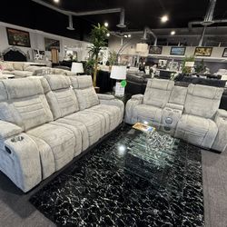 2 Pc Sofa And Loveseat With Speakers And LED Lights 