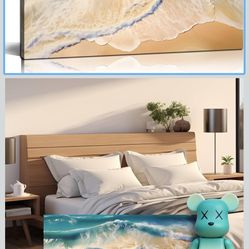 Beach Wall Art for Living Room, Ocean Waves Canvas Wall-Decor for Bedroom, Landscape Picture Prints for Hallway Office, Size 40 x 20 Inches