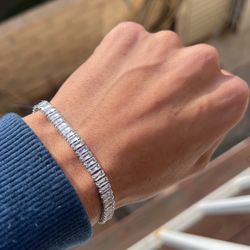 Tennis bracelet baguette cut simulated lab diamonds 925 sterling 7” long