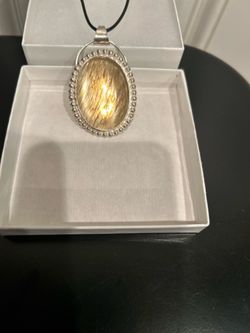 Cabochon Rutilated Lemon Quartz Pendant Necklace