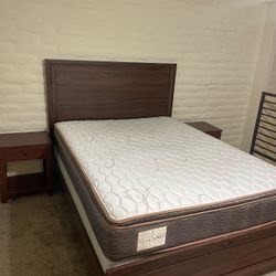 Queen Bed Frame with Headboard and Mattress and Nightstands