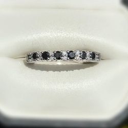 Jewelry 10k solid white gold black diamonds and white natural diamonds ring 1.20CTW size 7.50
