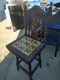 Vintage Wooden Chair with Decorative Tiles
