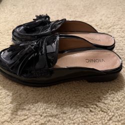 Black Patent Leather Mules