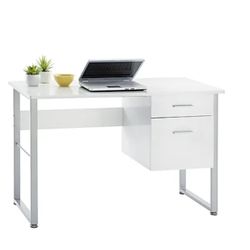 48” W Computer Desk White and Silver 