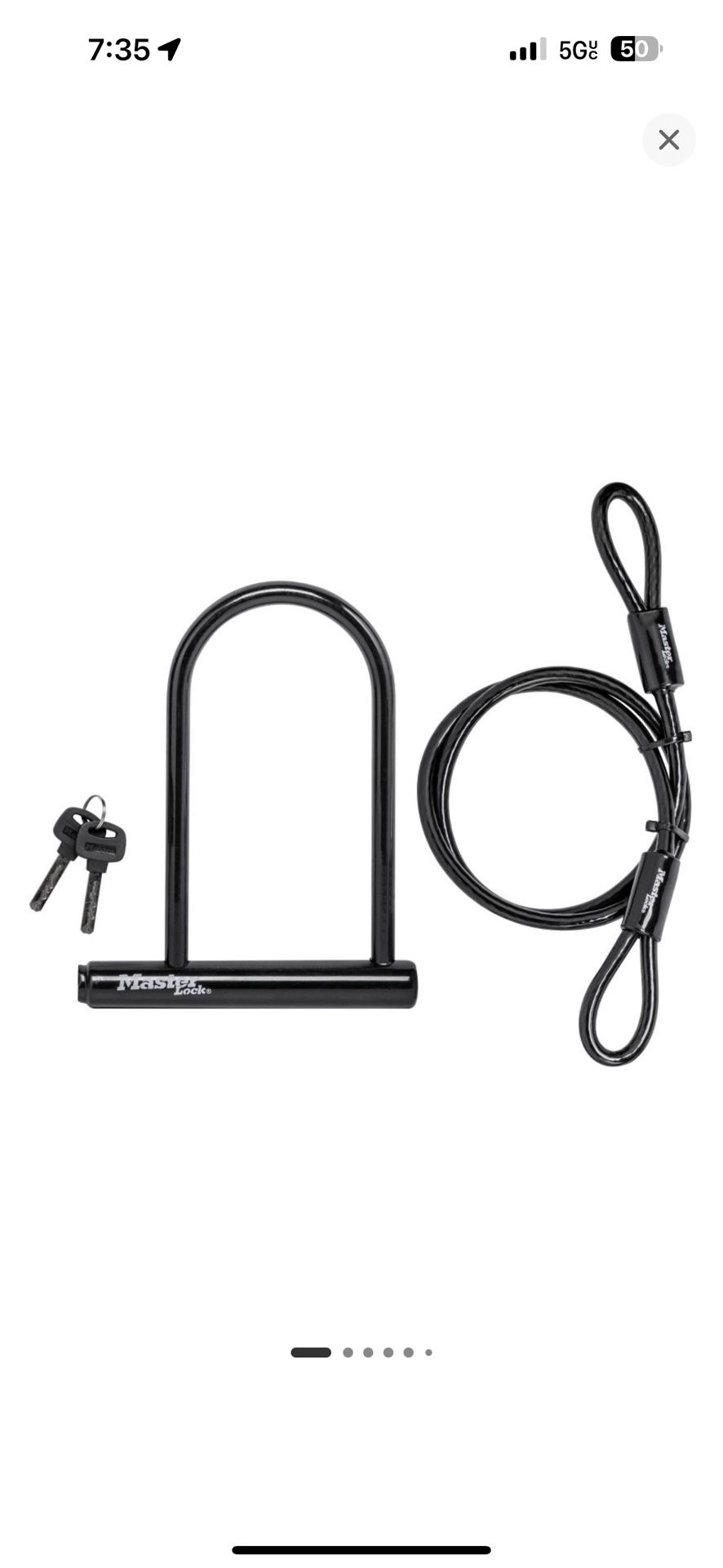 Master Lock 7.25” U Lock With Looped End Cable / Bike Security