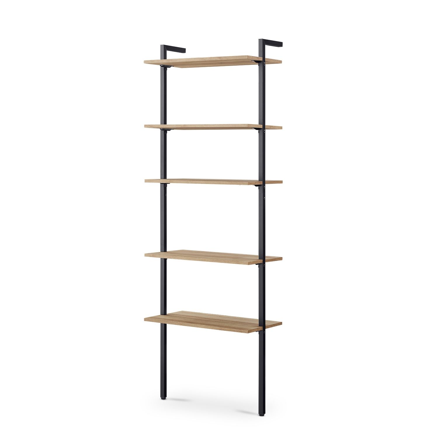 mopio Norwin Ladder Book Shelf, Wall Bookshelf, Farmhouse Industrial Bookcase, Narrow Slim Organizer Display Shelves, Living Room, Bedroom (5-Tier She