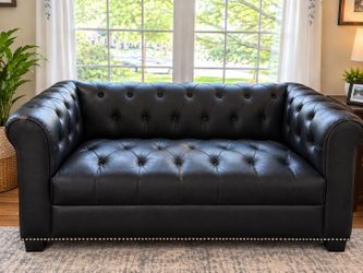 Black Leather Tufted Chesterfield Loveseat
