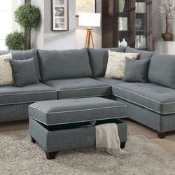 Brand New Dark Grey Sectional Sofa w Storage Ottoman 
