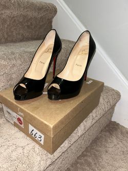 Louboutin Black Patent Leather Peep Toe Heels
