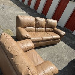 Mid-Century Style Tan Leather Living Room Set (Great Condition)