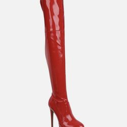 Thalia Sodi Silena Red Faux Leather Platform Over The Knee Boots Size 7.5  5 inch Heel  Retail 129.00 