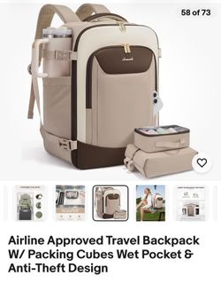 Airline Approved Travel Backpack W/ Packing Cubes Wet Pocket & Anti- Theft Design