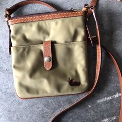 Dooney & Bourke Black Nylon Leather Trim Crossbody Shoulder Side Bag Slim Zip