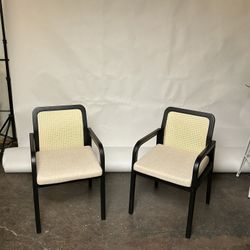 Pair of Modern Black & Cane Armchairs (MCM / Boho Style)