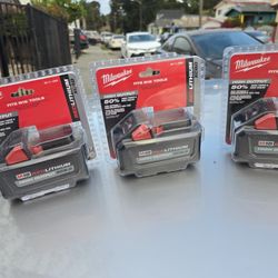 Brand new Milwaukee batteries. Two 8 Amp and One 6 amp