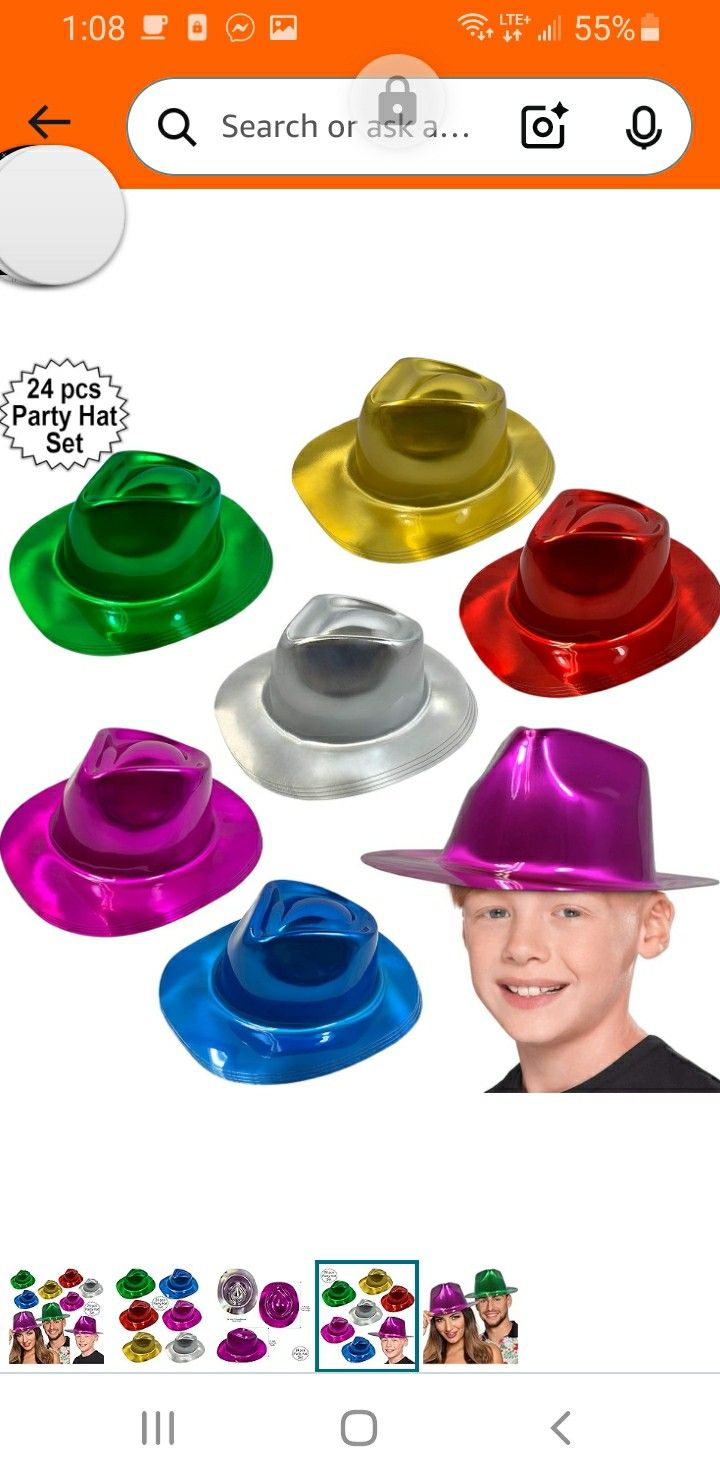 Party Gangster Hats 24 pcs | New Year’s Celebration Hats | Metallic Colors Assorted | Plastic Fedor