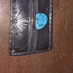 Solid Sterling Silver Belt Buckle W/Turquoise 