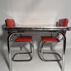 American Girl Doll Molly Red CHROME TABLE & 2 CHAIRS Retired Good Condition