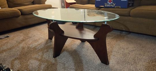 Round Glass Top Coffee Table Dark Wood Base