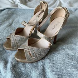 Delicacy Champagne Gold Bedazzled Shimmery Platform Stiletto Heels Open Toe