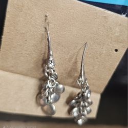 Dangly Silver Toned With Rhinestone Earrings 