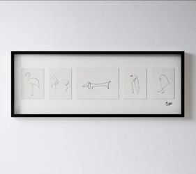 Picasso Ikea Olunda 5 Animal Prints Framed Artwork Illustration Sketch Drawing Animals