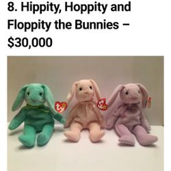 Rare Beanie Baby Rabbits Set Of 3 Hippity Hoppity And Floppity